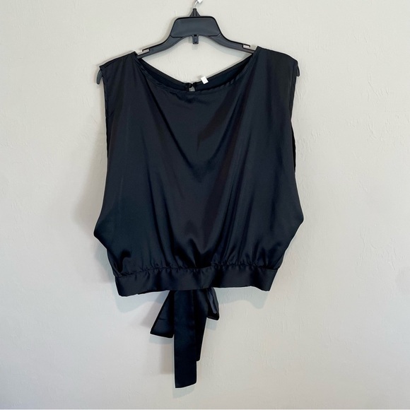 Tops - Black Satin Open Back Blouse - Small
